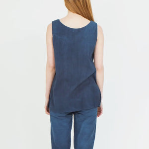 Long Cotton Tank Top in Deep Indigo