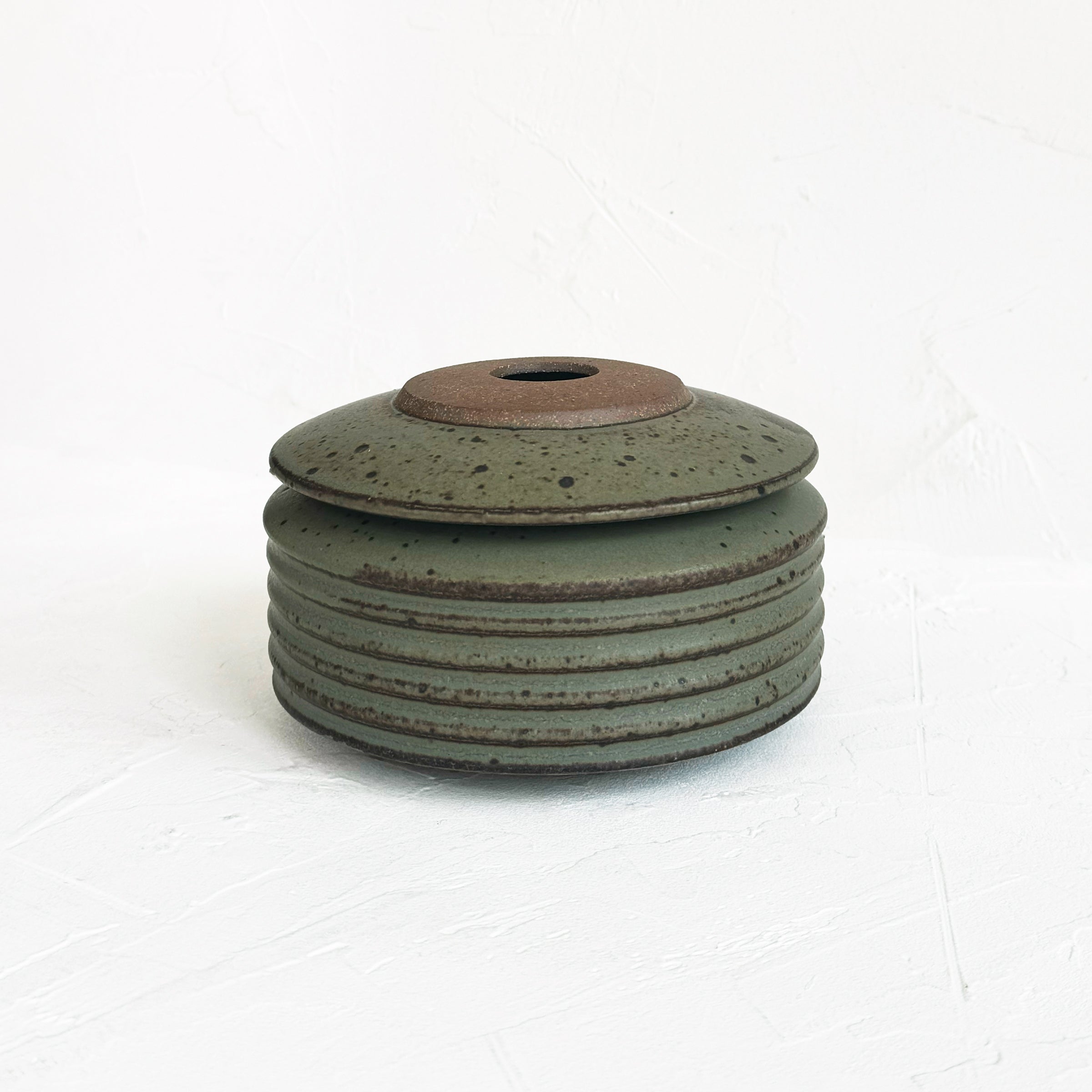 Archer Speckled Lidded Vessel in Olive