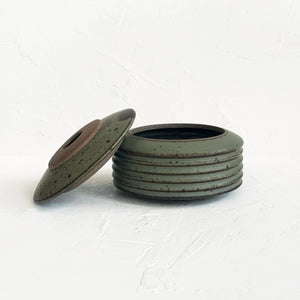 Archer Speckled Lidded Vessel in Olive