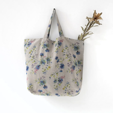 Load image into Gallery viewer, Natural Linen Bag in Flowers