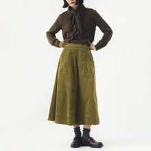 Load image into Gallery viewer, Organic Cord A Line Skirt in Olive