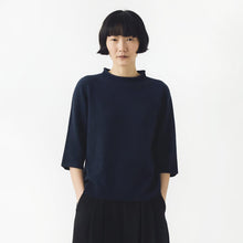 Load image into Gallery viewer, Fine Wool Cashmere Half Sleeve Sweater in Navy