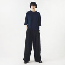 Load image into Gallery viewer, Fine Wool Cashmere Half Sleeve Sweater in Navy