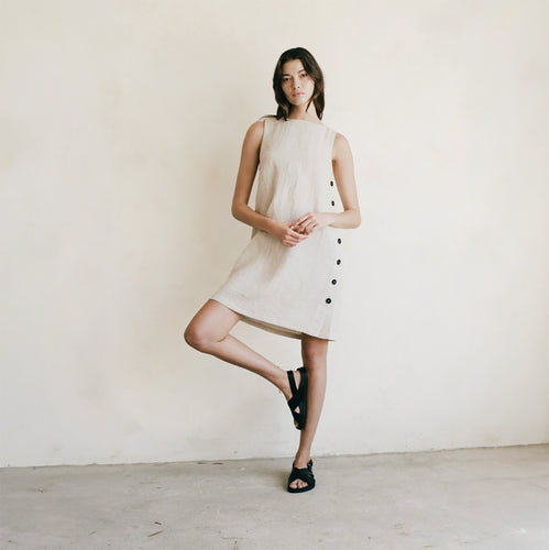 Sleeveless Button Mini Dress in Khaki