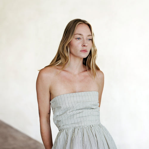 Pin-Striped Tube Maxi Dress