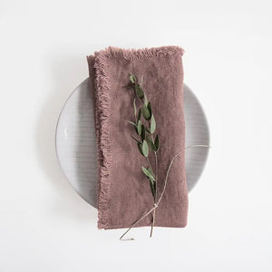 Linen Napkins with Fringe in Ashes of Roses