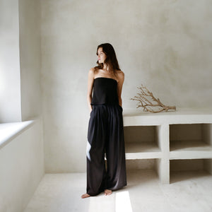 Linen Strapless Tube Top in Black