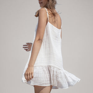White Stripe Mini Ruffle Dress