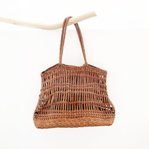 Luni Leather Woven Bag in Tan